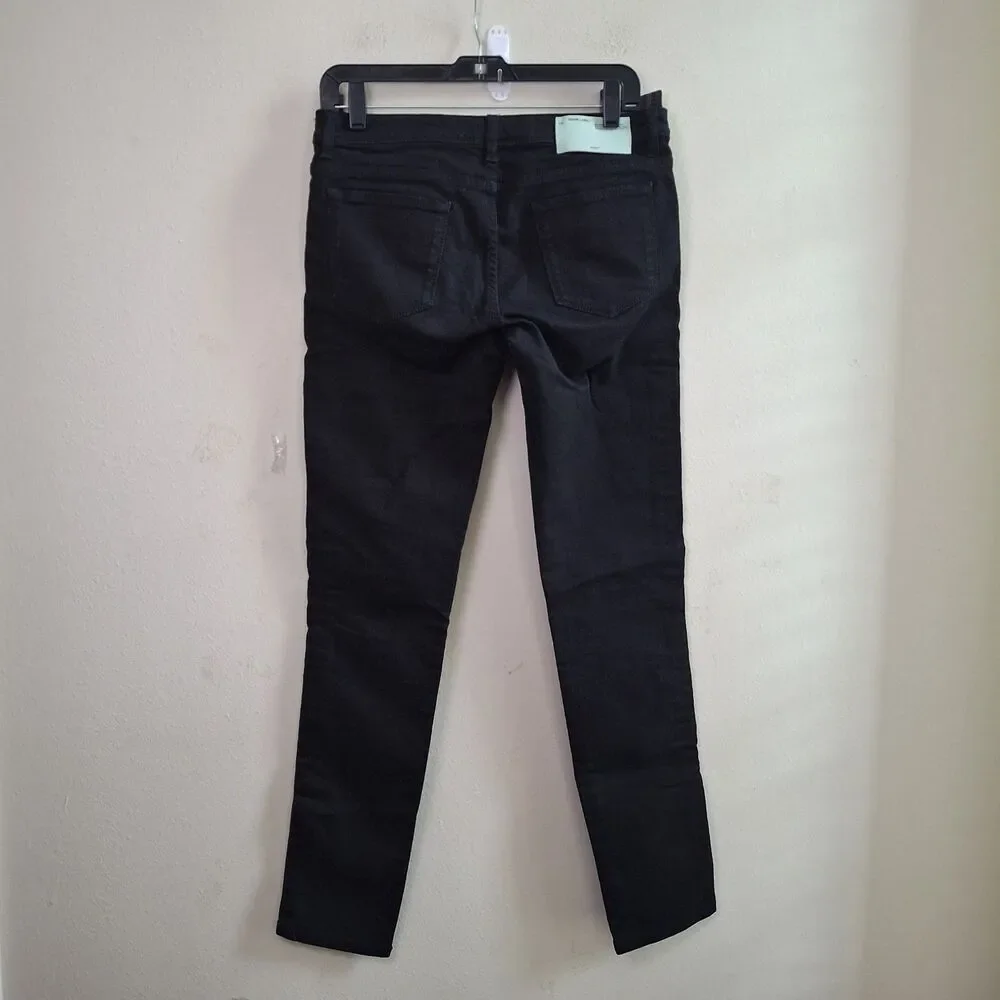 Off White Virgil Abloh Black Denim Slim Fit Jeans 28 Logo Tape Side Stripe ITALY